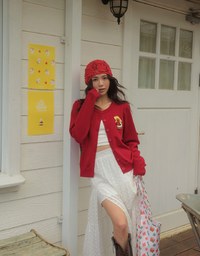 【DINOTAENG】Embroidered Button-Down Knit Cardigan