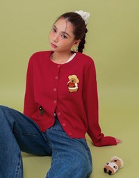 【DINOTAENG】Embroidered Button-Down Knit Cardigan