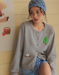 【DINOTAENG】Embroidered Button-Down Knit Cardigan