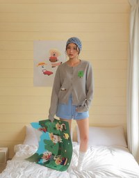 【DINOTAENG】Embroidered Button-Down Knit Cardigan