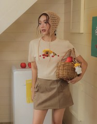 【DINOTAENG】Graphic Short Sleeve Knit Crop Top