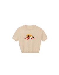 【DINOTAENG】Graphic Short Sleeve Knit Crop Top