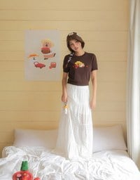 【DINOTAENG】Graphic Short Sleeve Knit Crop Top