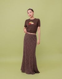 【DINOTAENG】Graphic Short Sleeve Knit Crop Top