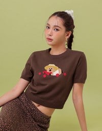 【DINOTAENG】Graphic Short Sleeve Knit Crop Top