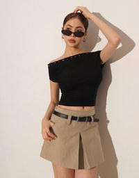 Classic High Waisted Pleated Skorts with Belt