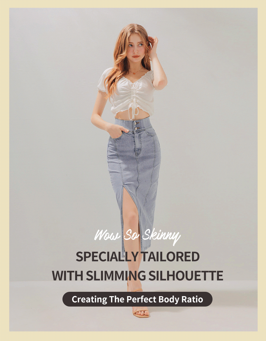 No Filter High Waisted Slimming Slit Denim Jeans Midi Skirt