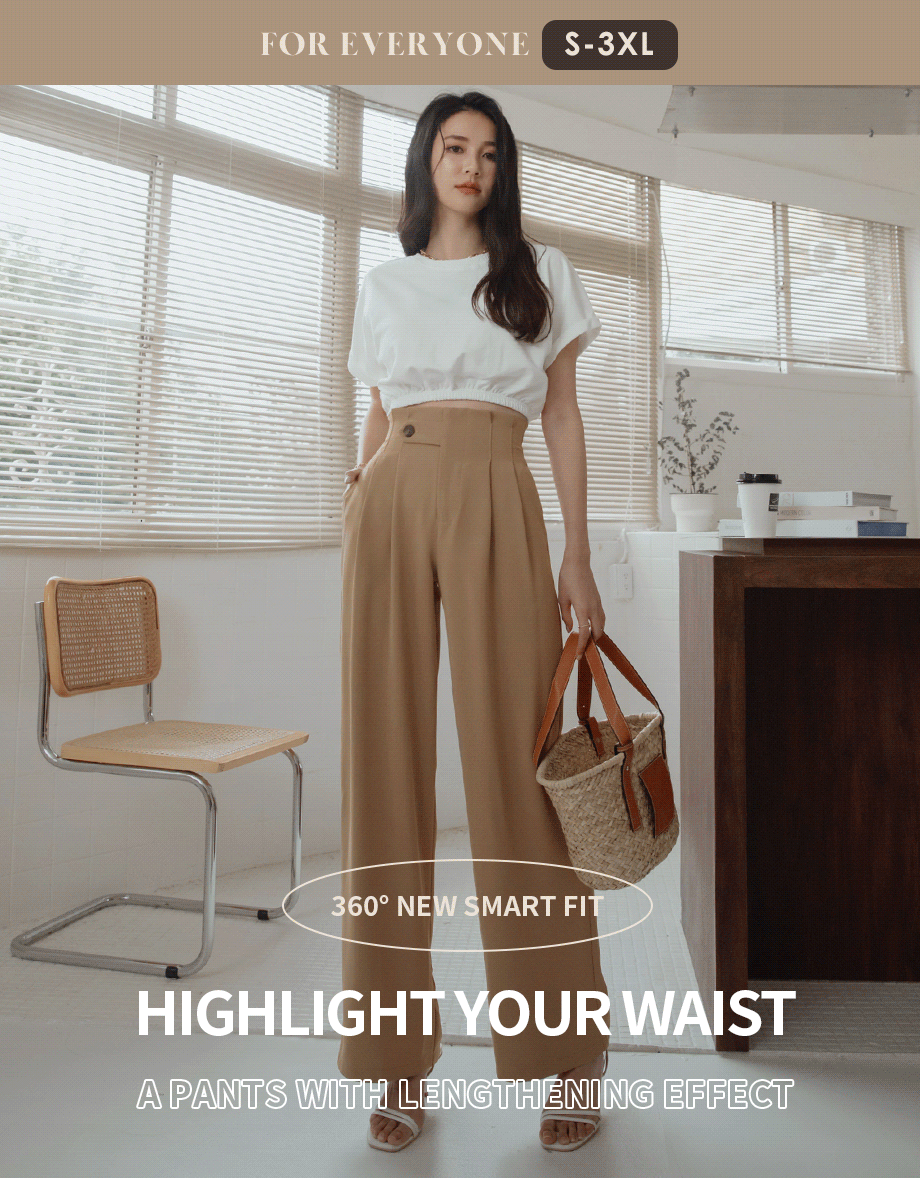 360° High Waisted Side-Button Pleated Wide Pants
