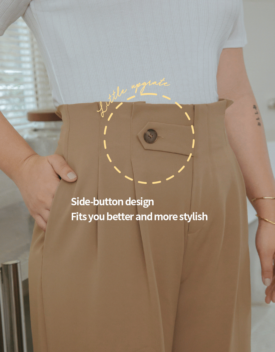 360° High Waisted Side-Button Pleated Wide Pants