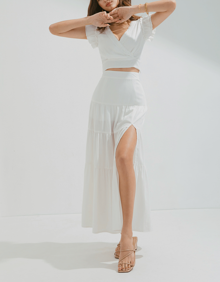Boho-Chic Layered Splice Slit Maxi Skirt