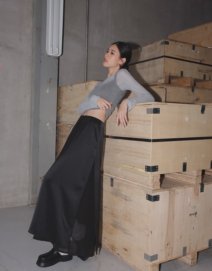 【INCHANT ME】Double layered satin long skirt Women's Double Layered Satin Skirt Extender / Half Slip